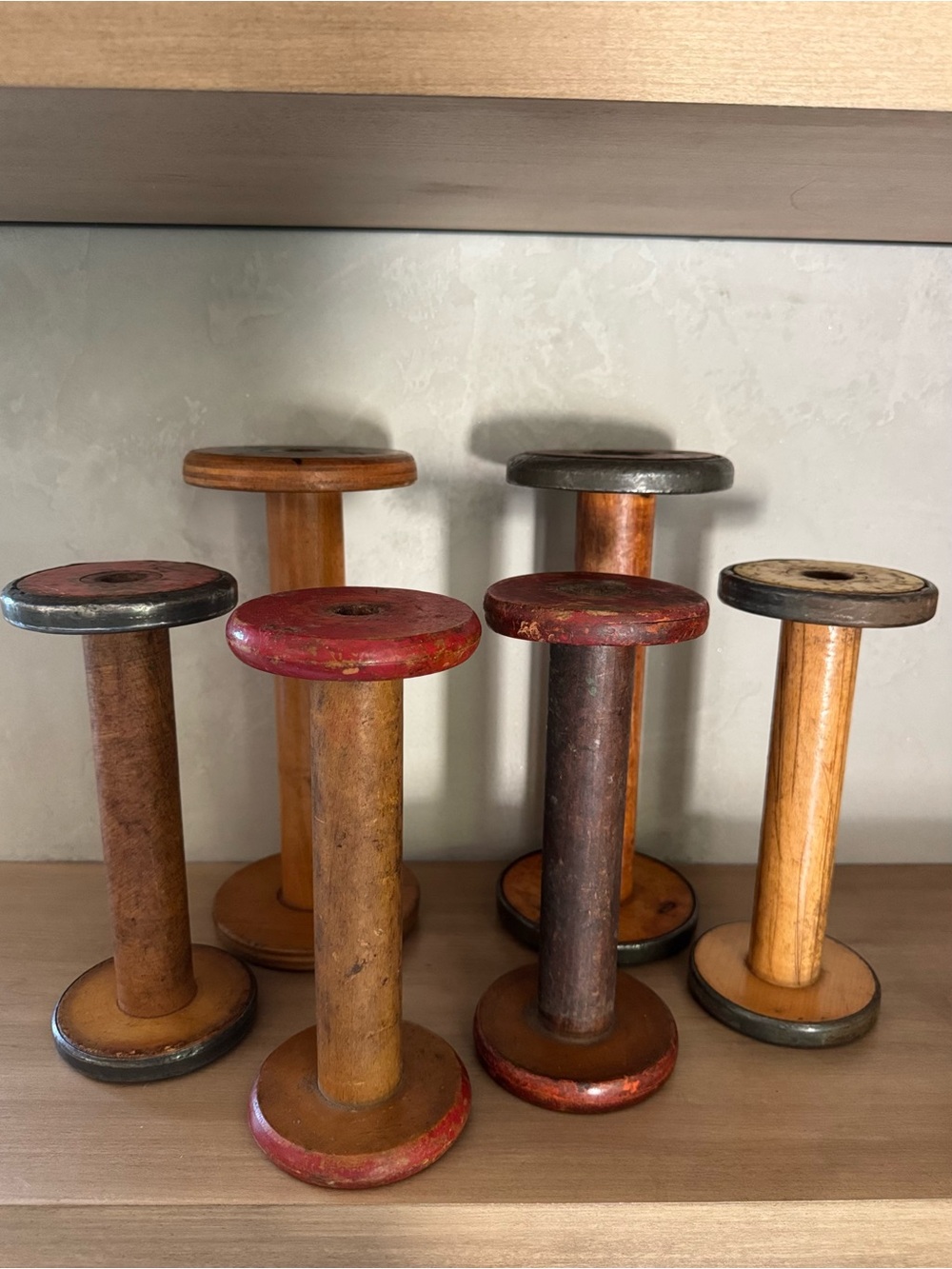 Vintage Industrial Wooden Textile Mill Bobbins Spools x 6